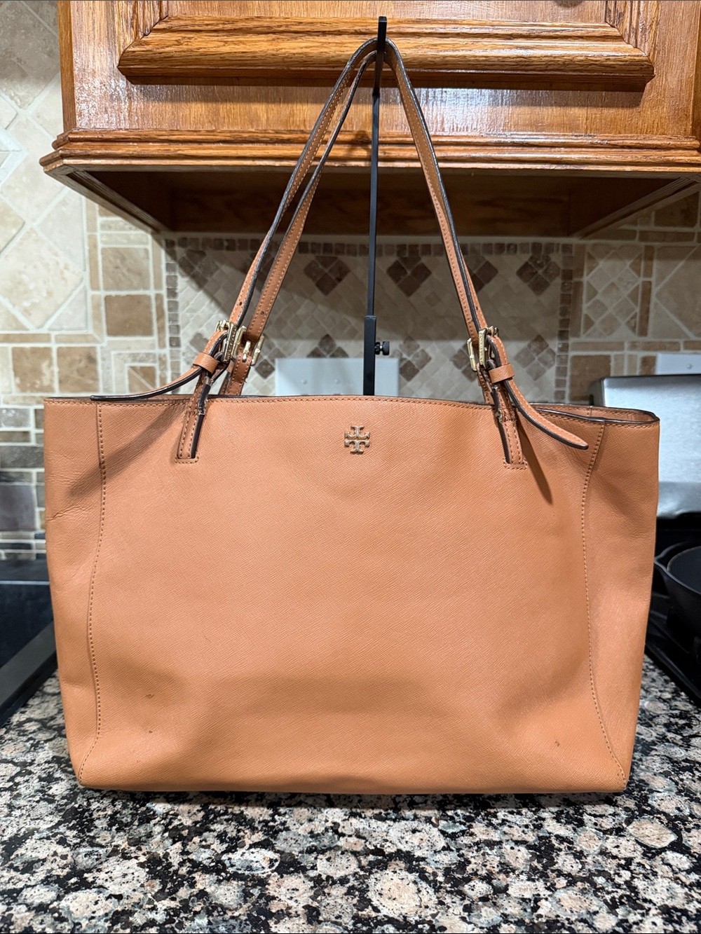 Tory Burch Tan Leather Tote with Gold Logo Hardware